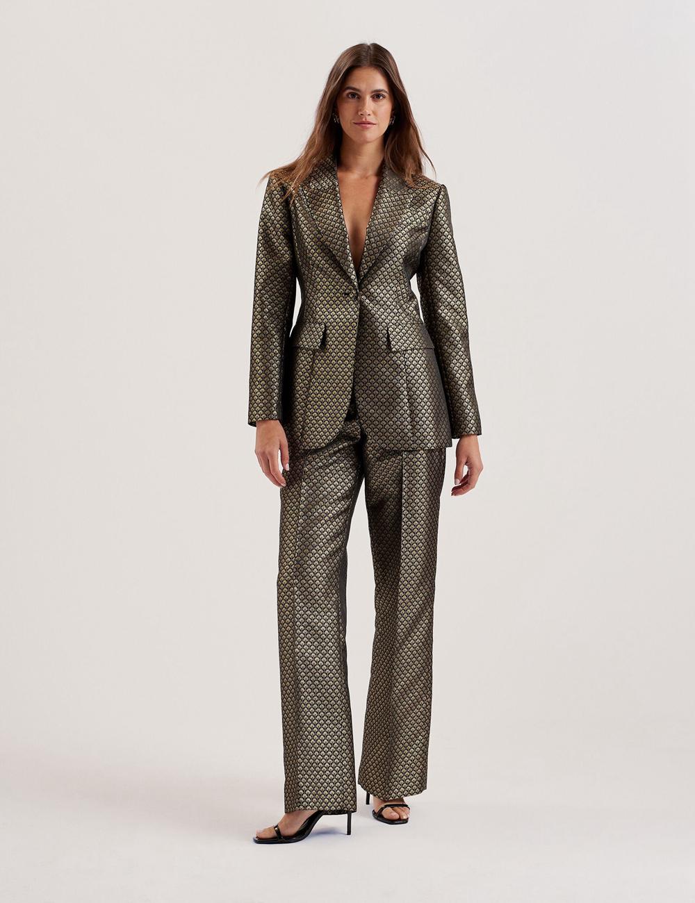 Women Ted Baker MANGUT - Metallic Jacquard Wide Leg Tailored Trousers Black | Egypt  EWJVC-5487