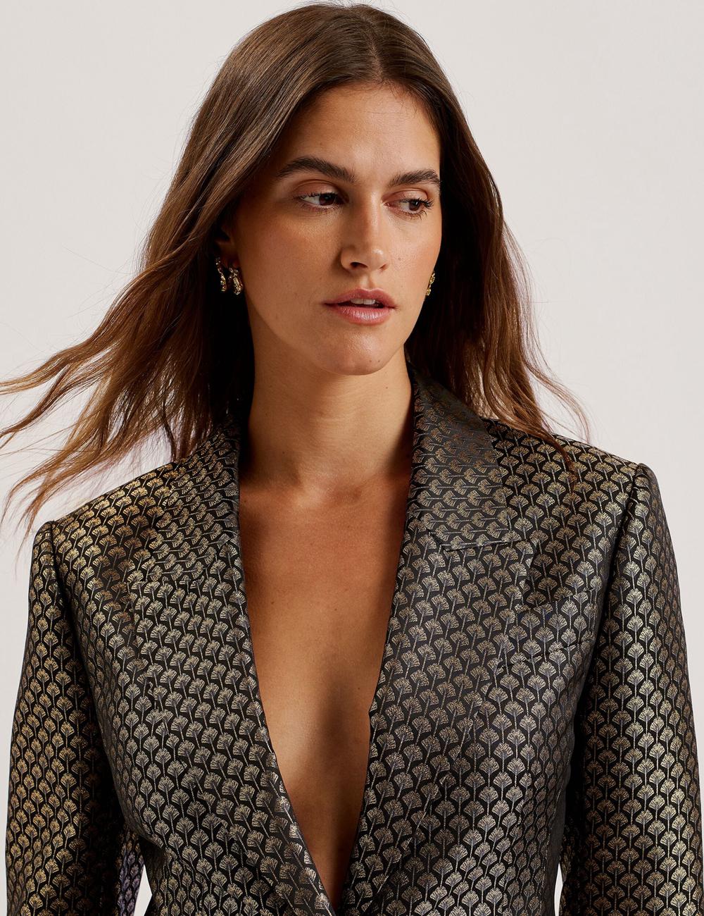 Women Ted Baker MANGU - Tailored Metallic Jacquard Fitted Blazers Black | Egypt  RUODX-1309