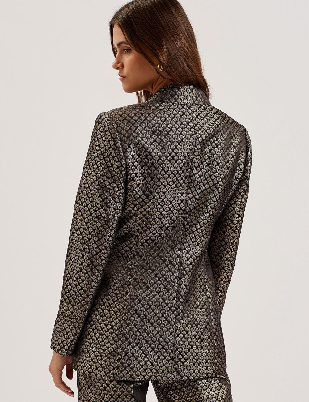 Women Ted Baker MANGU - Tailored Metallic Jacquard Fitted Blazers Black | Egypt  RUODX-1309