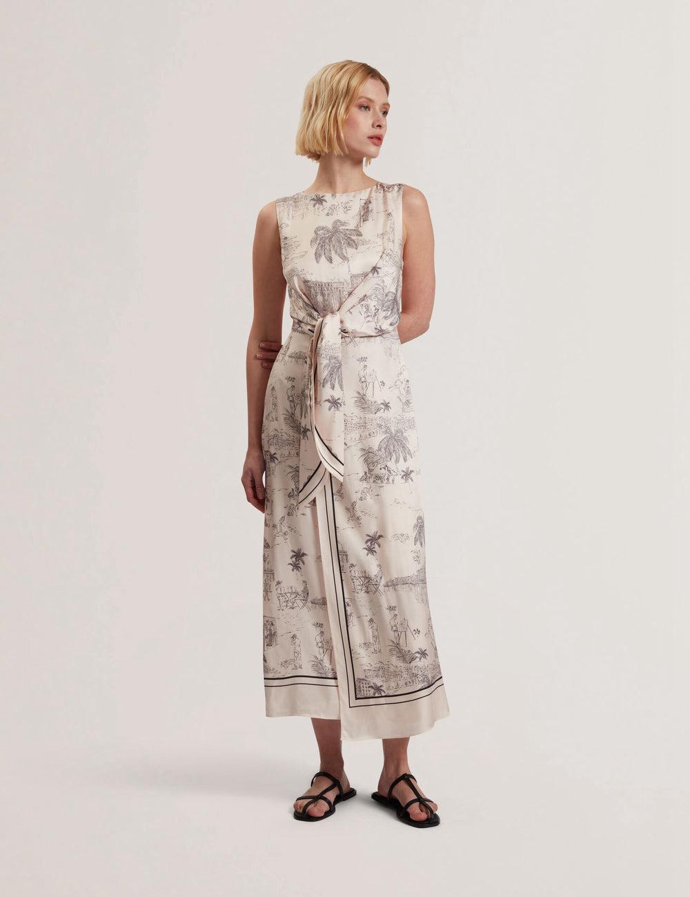 Women Ted Baker MARRONA - Printed Wrap Front Sleeveless Midi Dresses Nude-Pink | Egypt  RZFLP-3846