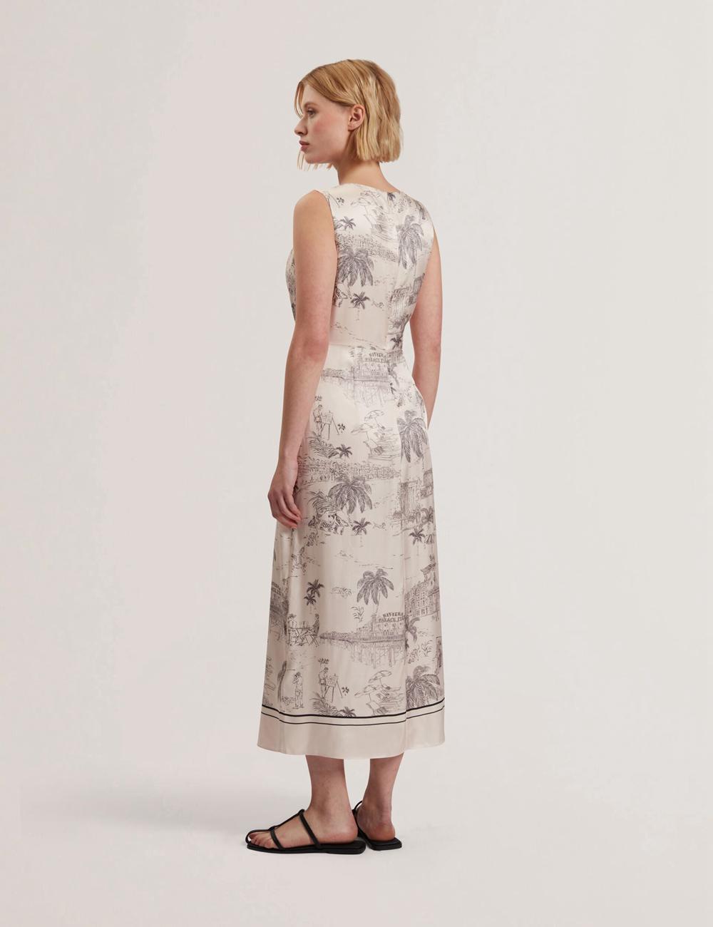 Women Ted Baker MARRONA - Printed Wrap Front Sleeveless Midi Dresses Nude-Pink | Egypt  RZFLP-3846