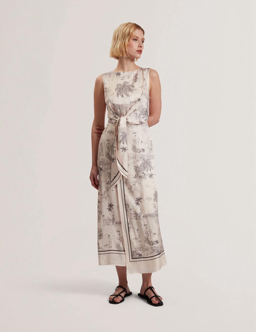 Women Ted Baker MARRONA - Printed Wrap Front Sleeveless Midi Dresses Nude-Pink | Egypt  RZFLP-3846