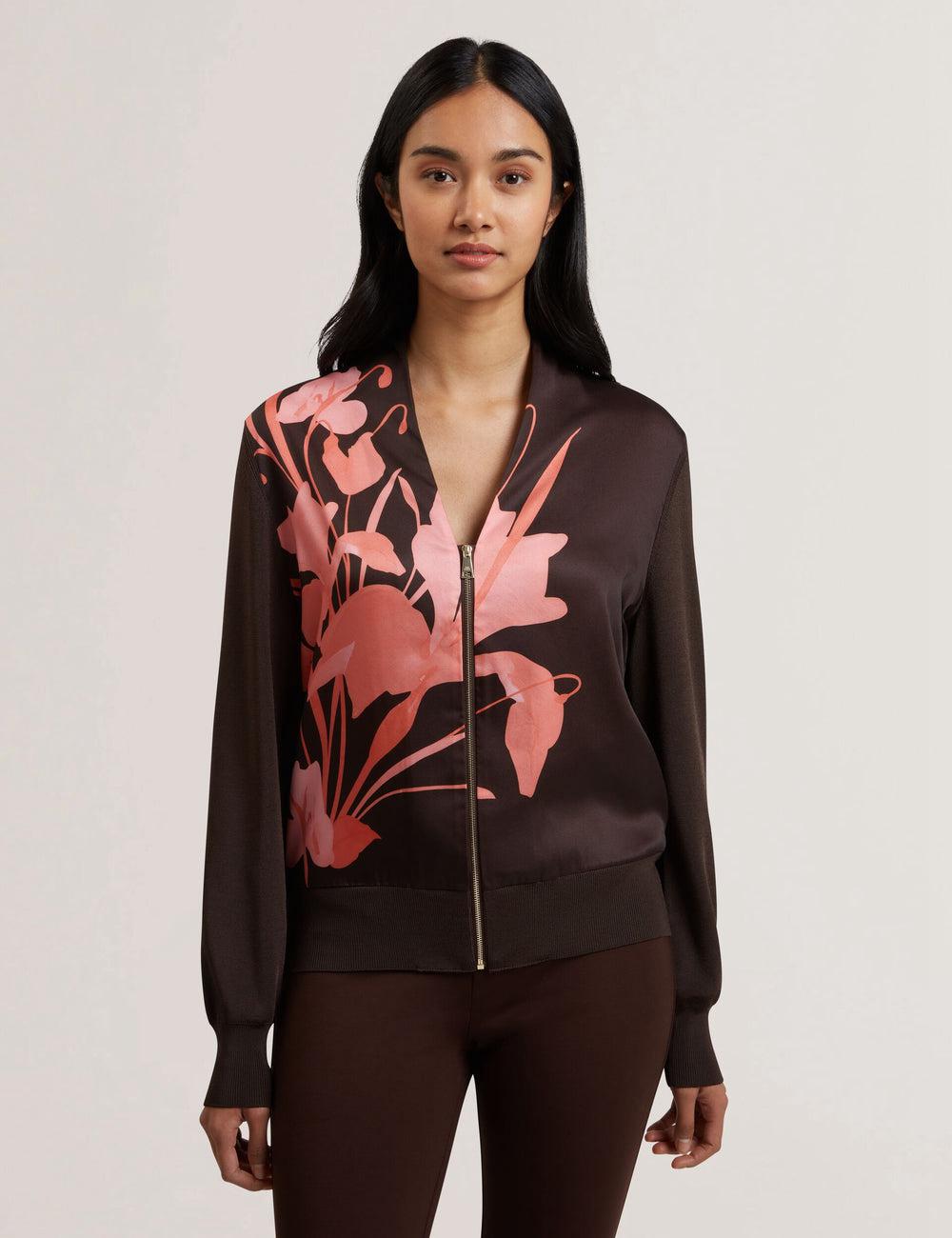 Women Ted Baker MATIINA - Printed Front Zip-Up Bomber Cardigans Dk-Brown | Egypt  AVTHK-1047