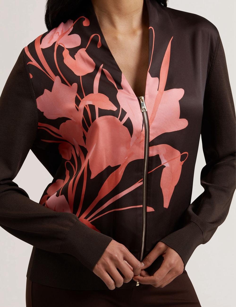 Women Ted Baker MATIINA - Printed Front Zip-Up Bomber Cardigans Dk-Brown | Egypt  AVTHK-1047