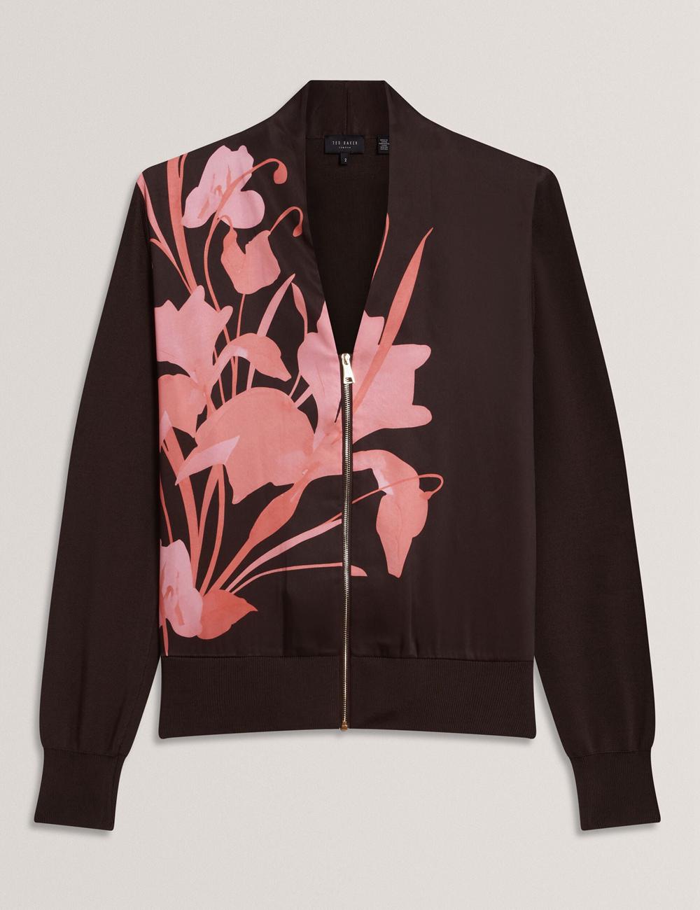 Women Ted Baker MATIINA - Printed Front Zip-Up Bomber Cardigans Dk-Brown | Egypt  AVTHK-1047