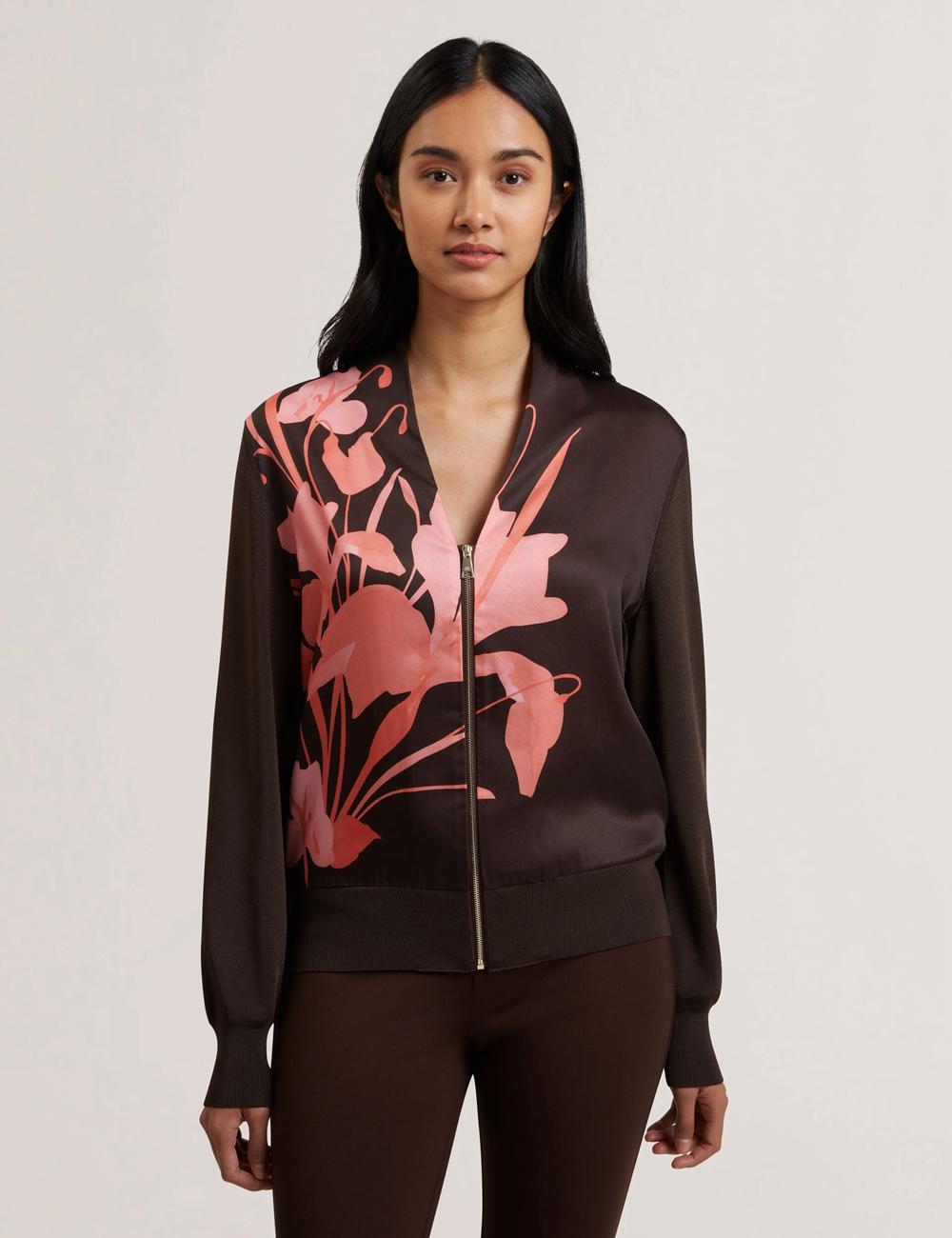 Women Ted Baker MATIINA - Printed Front Zip-Up Bomber Cardigans Dk-Brown | Egypt  AVTHK-1047
