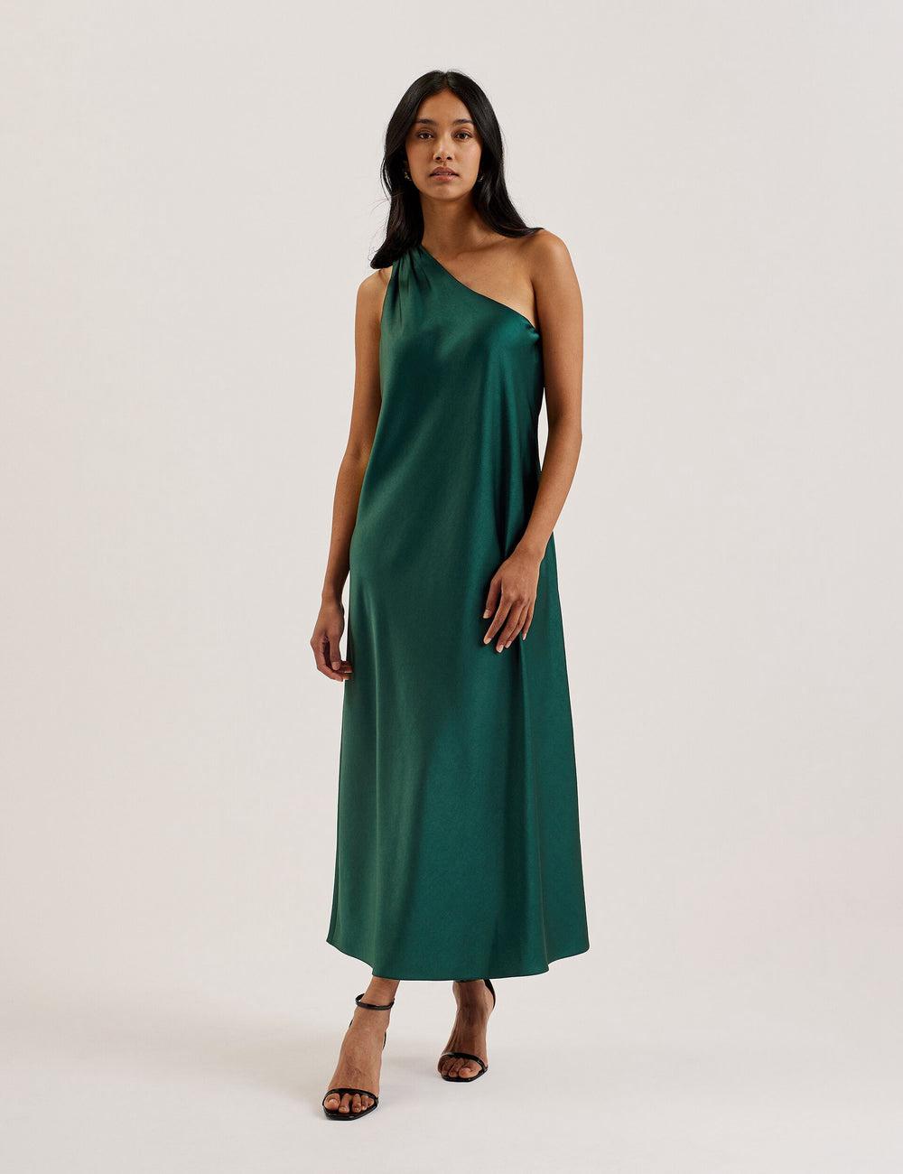 Women Ted Baker MELGAR - Satin One Shoulder Midi Dresses Dk-Green | Egypt  WUKVY-2631