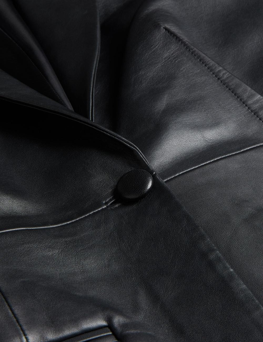 Women Ted Baker MELLIIE - Longline Single Breasted Leather Blazers Black | Egypt  HYOAC-9513
