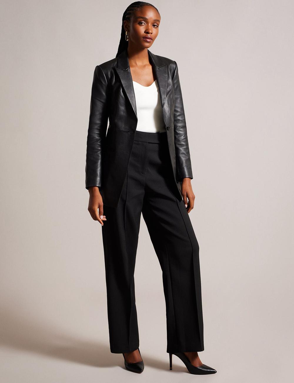 Women Ted Baker MELLIIE - Longline Single Breasted Leather Blazers Black | Egypt  HYOAC-9513