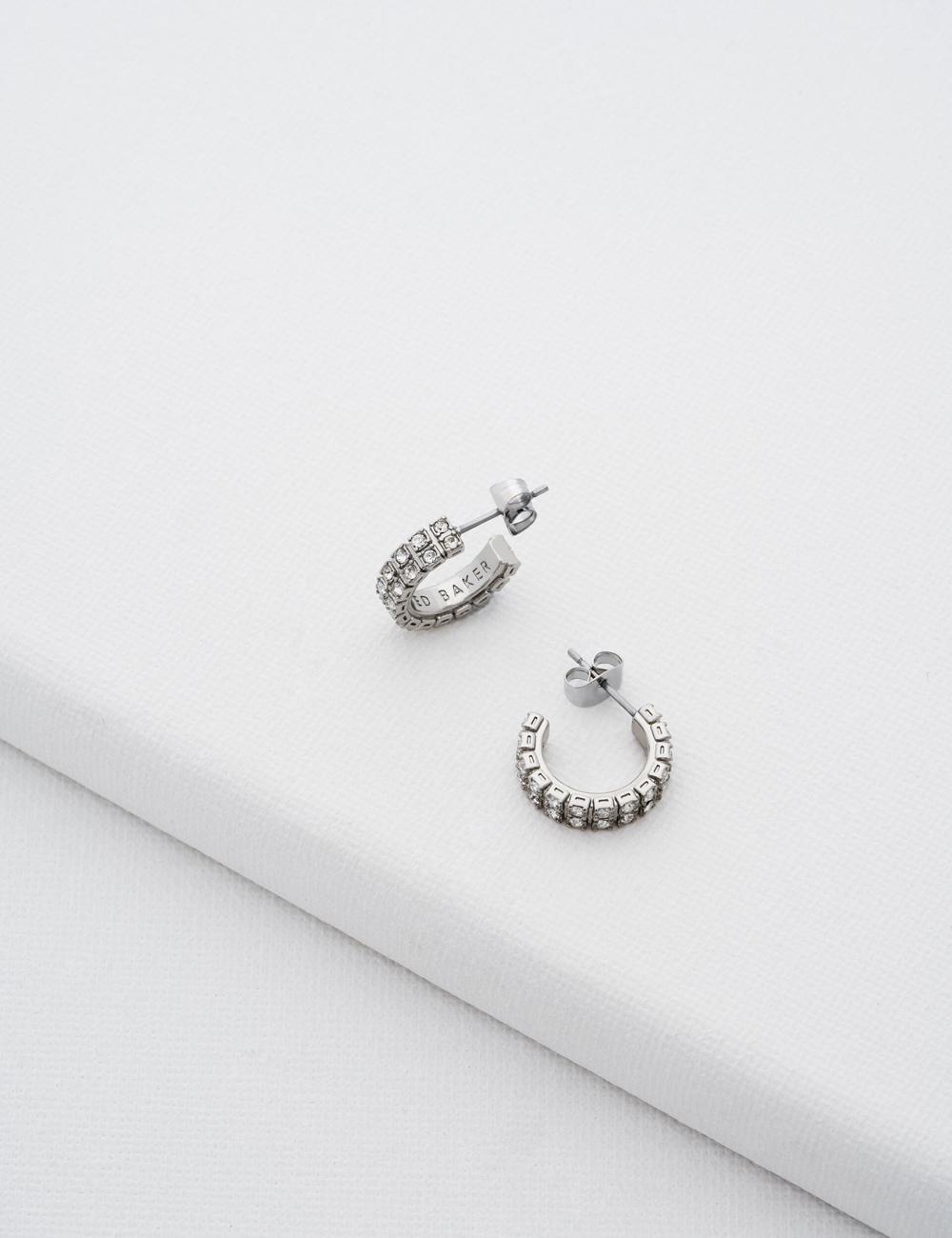 Women Ted Baker MELLRIE - Double Row Crystal Hoop Earrings Silver | Egypt  BVAJE-2649