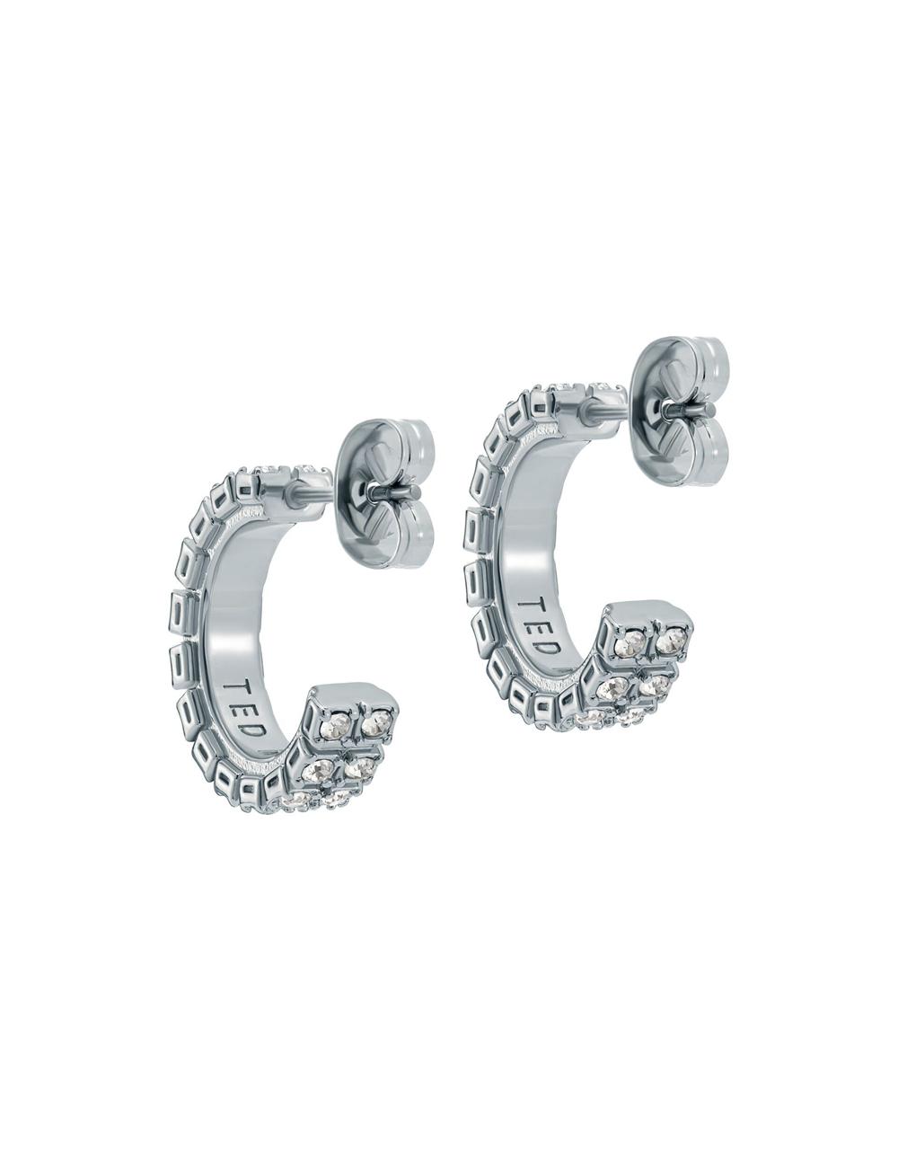 Women Ted Baker MELLRIE - Double Row Crystal Hoop Earrings Silver | Egypt  BVAJE-2649