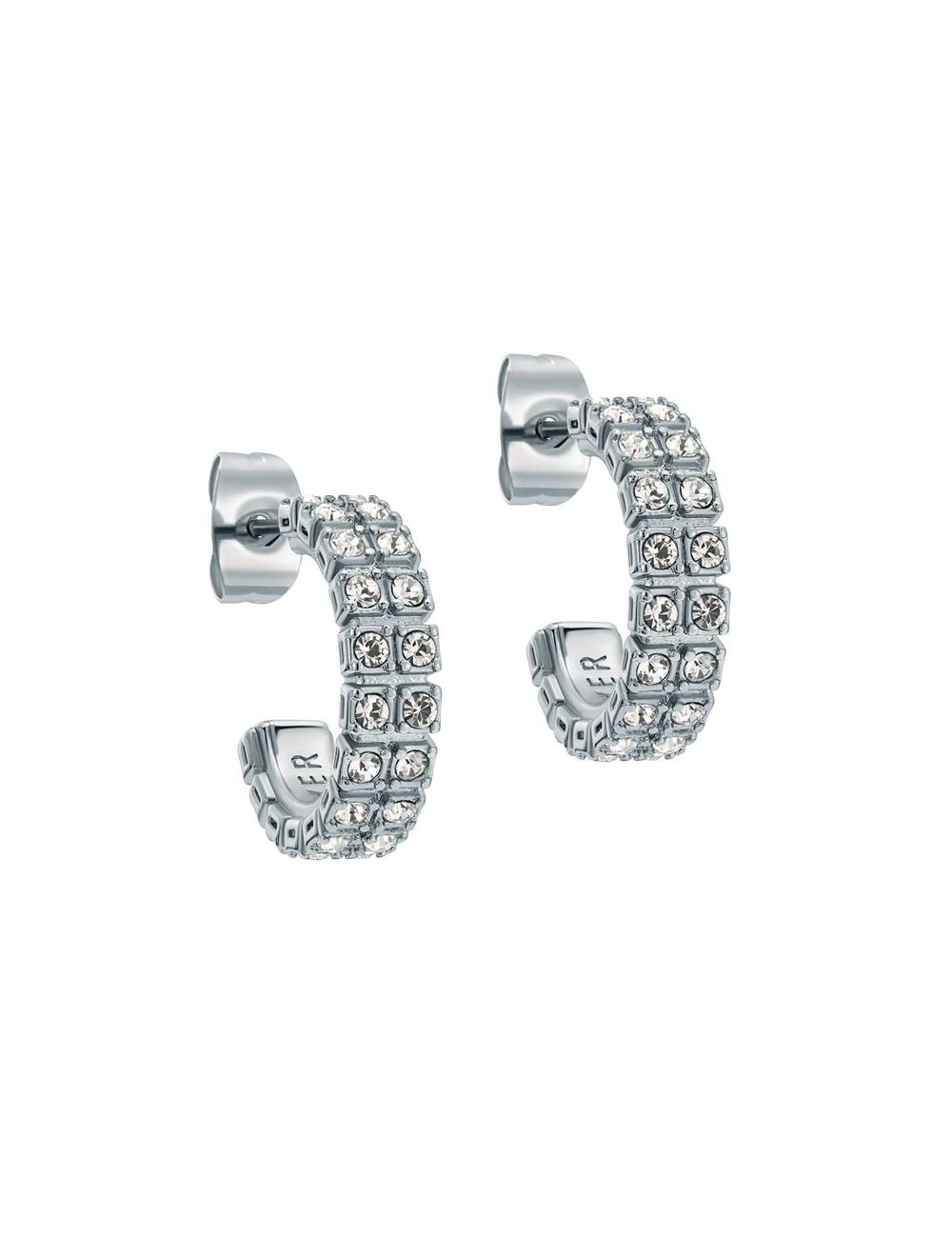Women Ted Baker MELLRIE - Double Row Crystal Hoop Earrings Silver | Egypt  BVAJE-2649