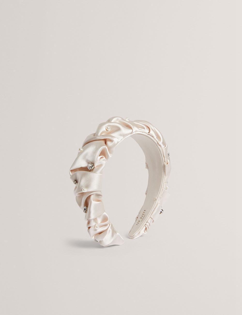 Women Ted Baker MELLSI - Rhinestone Ruched Satin Headbands Cream | Egypt  TJAUW-1386
