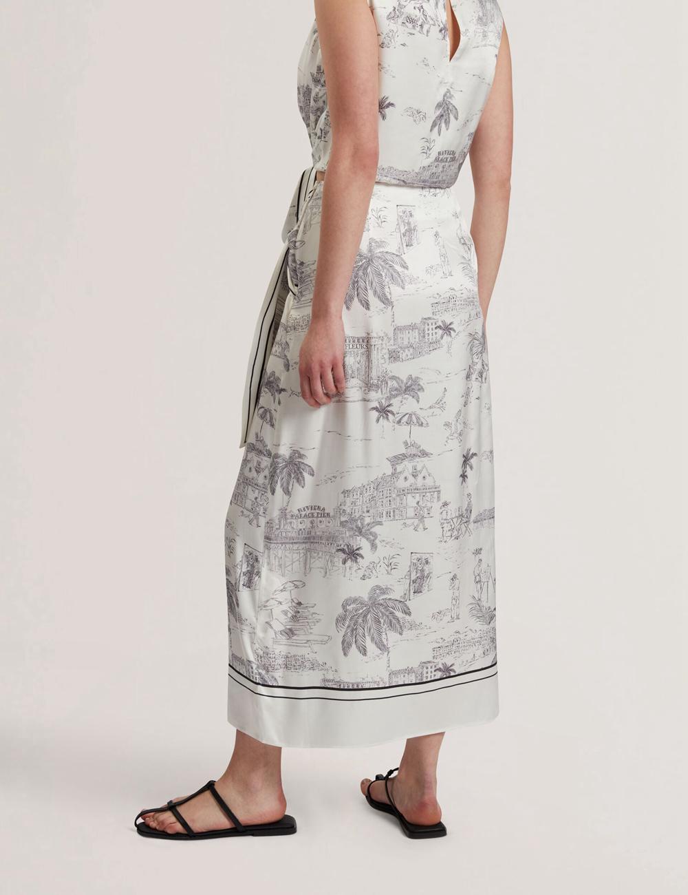 Women Ted Baker MELVA - Printed Detail Wrap Midi Skirts Ivory | Egypt  RIENL-6058