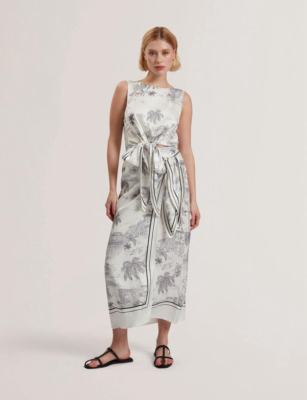 Women Ted Baker MELVA - Printed Detail Wrap Midi Skirts Ivory | Egypt  RIENL-6058