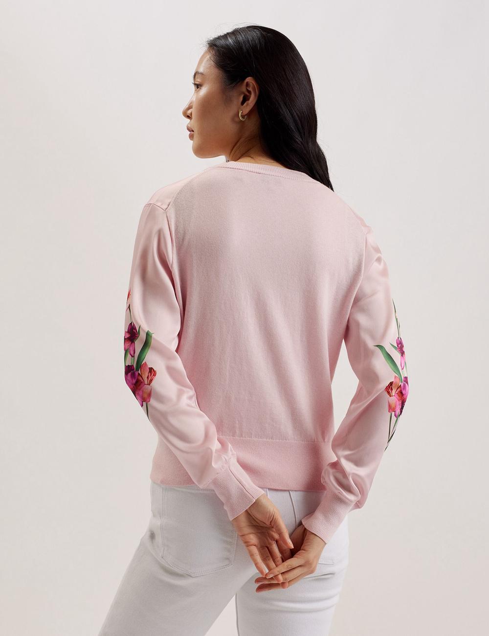 Women Ted Baker MERALLL - Floral Woven Front V-Neck Cardigans Pink | Egypt  XVKSN-3901