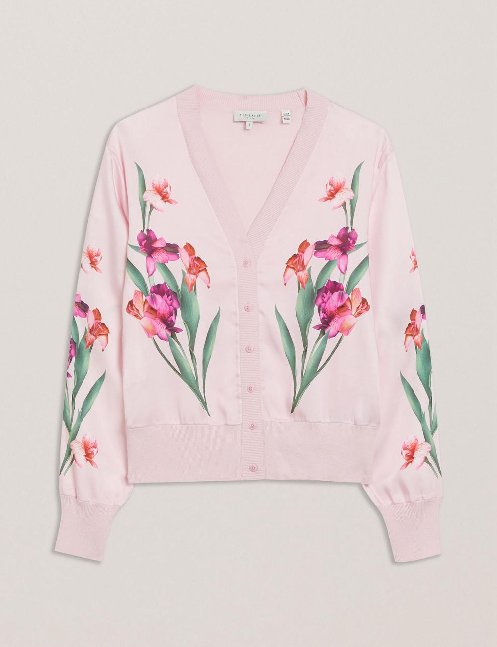 Women Ted Baker MERALLL - Floral Woven Front V-Neck Cardigans Pink | Egypt  XVKSN-3901