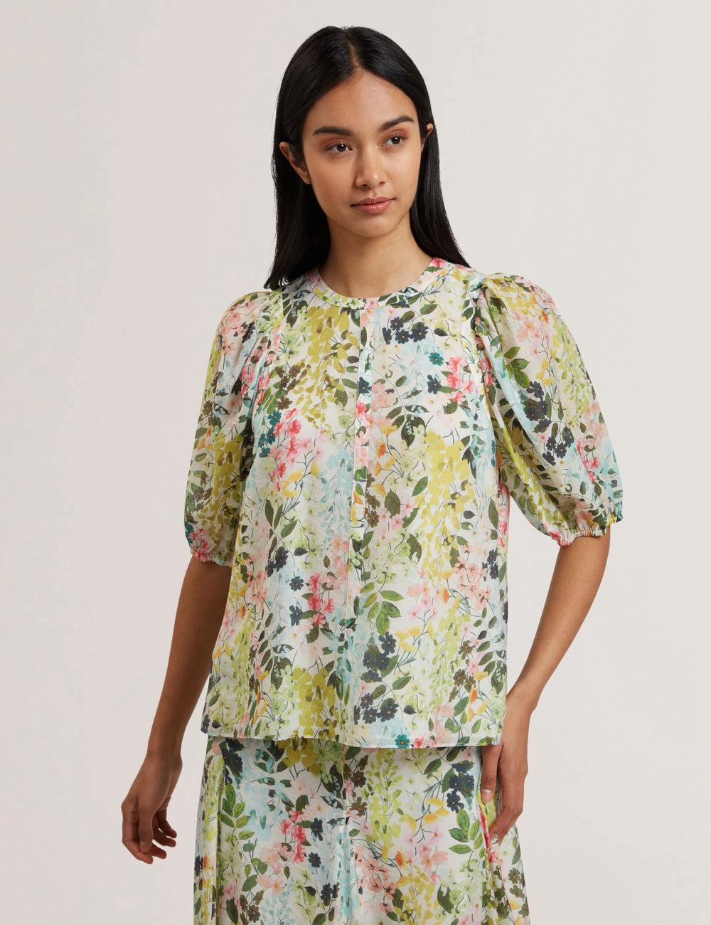 Women Ted Baker MICHA - Floral Binding Detail Puffed Sleeve Blouses Ivory | Egypt  LMADU-5094