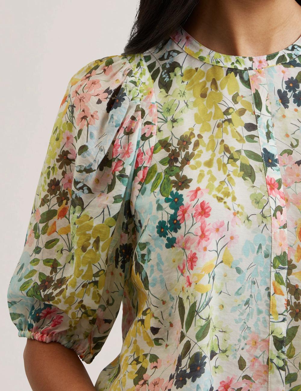 Women Ted Baker MICHA - Floral Binding Detail Puffed Sleeve Blouses Ivory | Egypt  LMADU-5094