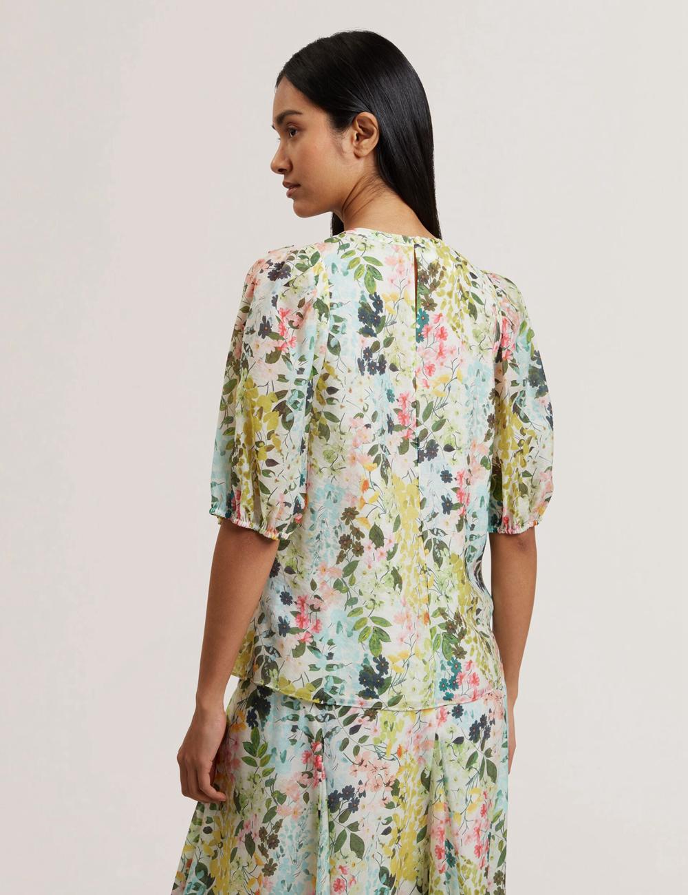 Women Ted Baker MICHA - Floral Binding Detail Puffed Sleeve Blouses Ivory | Egypt  LMADU-5094