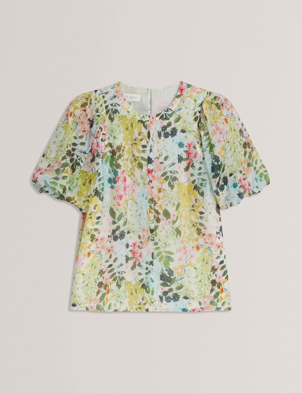 Women Ted Baker MICHA - Floral Binding Detail Puffed Sleeve Blouses Ivory | Egypt  LMADU-5094