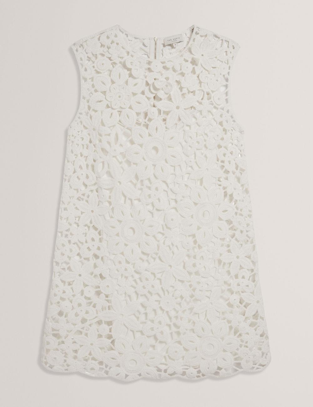 Women Ted Baker MIIKKA - Crochet Sleeveless Shift Mini Dresses White | Egypt  QORSE-7195