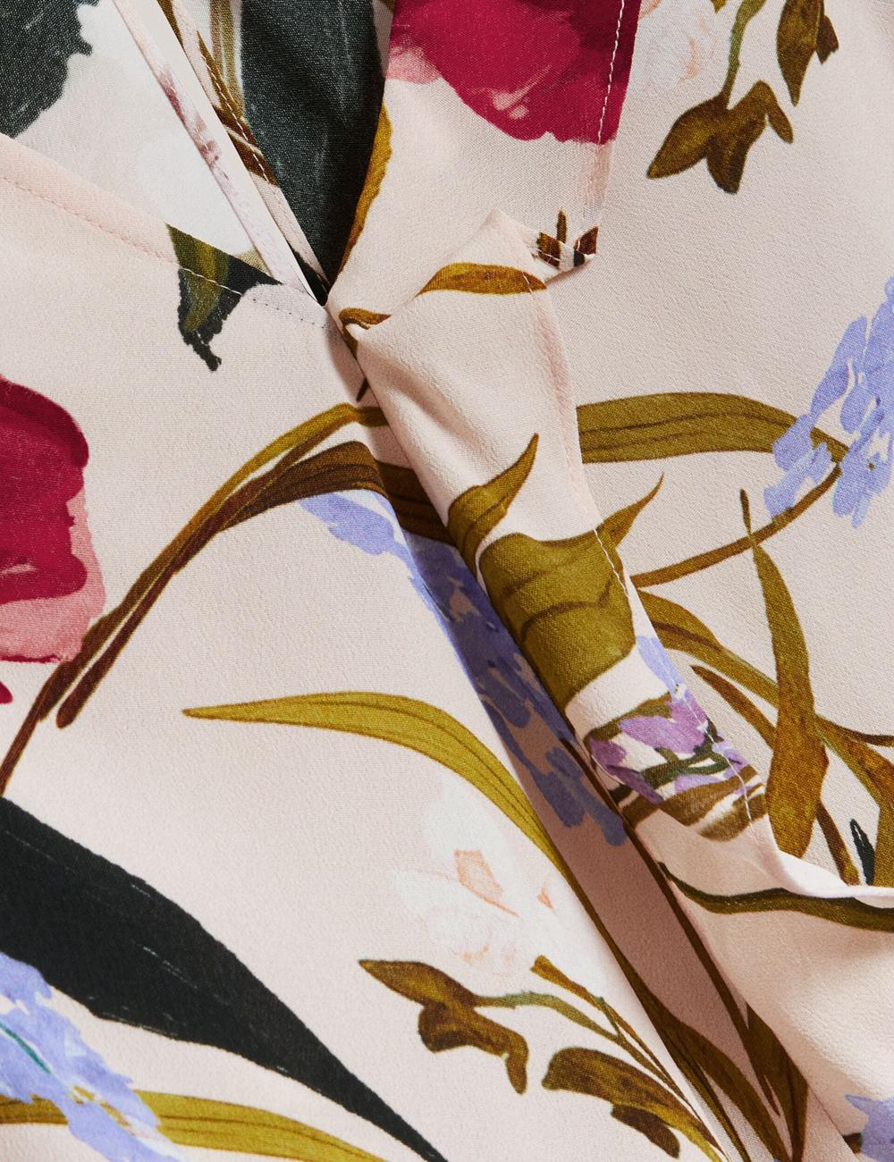Women Ted Baker MINASA - Floral Print Frill Trim Long Sleeve Blouses Pink | Egypt  OZFYI-5230
