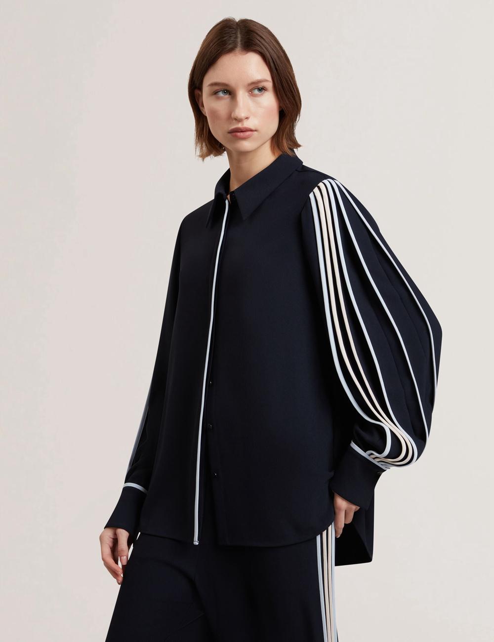 Women Ted Baker MIRITI - Contrast Piping Detail Long Sleeve Casual Shirts Navy | Egypt  OCZLD-2318