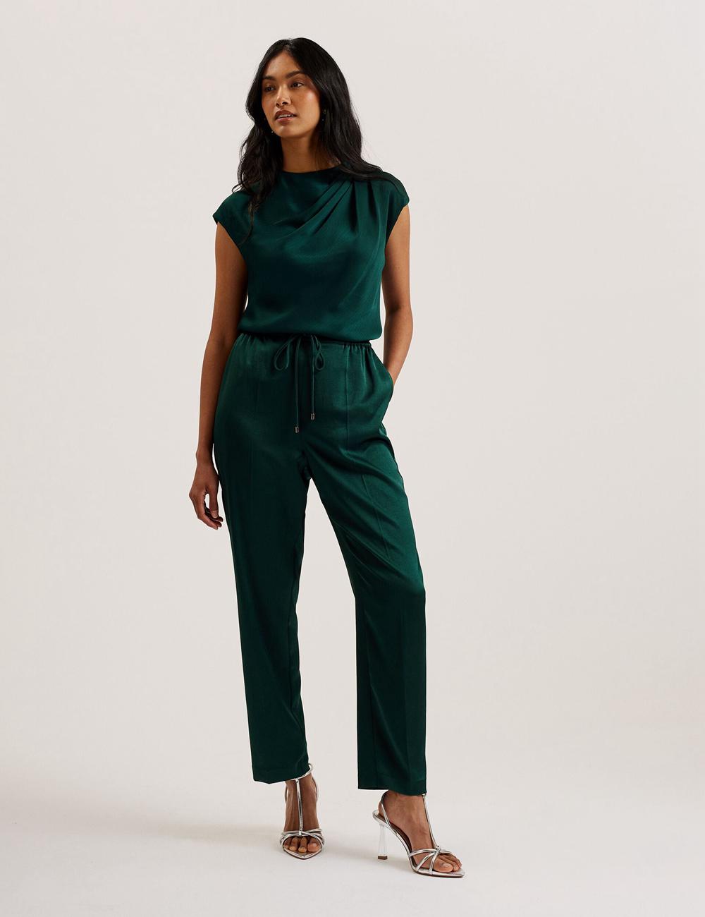 Women Ted Baker MISRINA - Drape Neck Detail Satin Top Jumpers Dk-Green | Egypt  WMRCH-2495