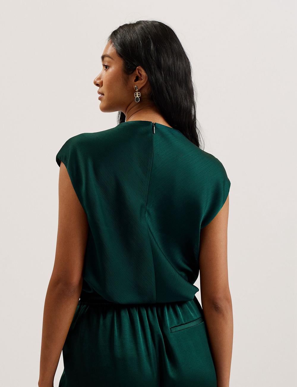 Women Ted Baker MISRINA - Drape Neck Detail Satin Top Jumpers Dk-Green | Egypt  WMRCH-2495