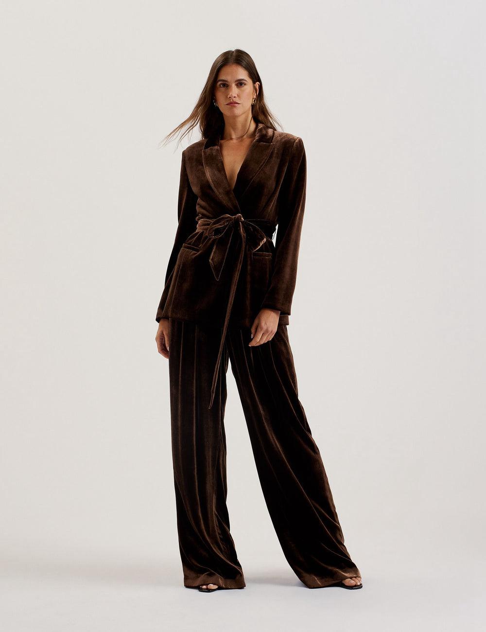 Women Ted Baker MOMIJIT - Velvet Pleated Wide Leg Trousers Brown | Egypt  XKBOI-6835