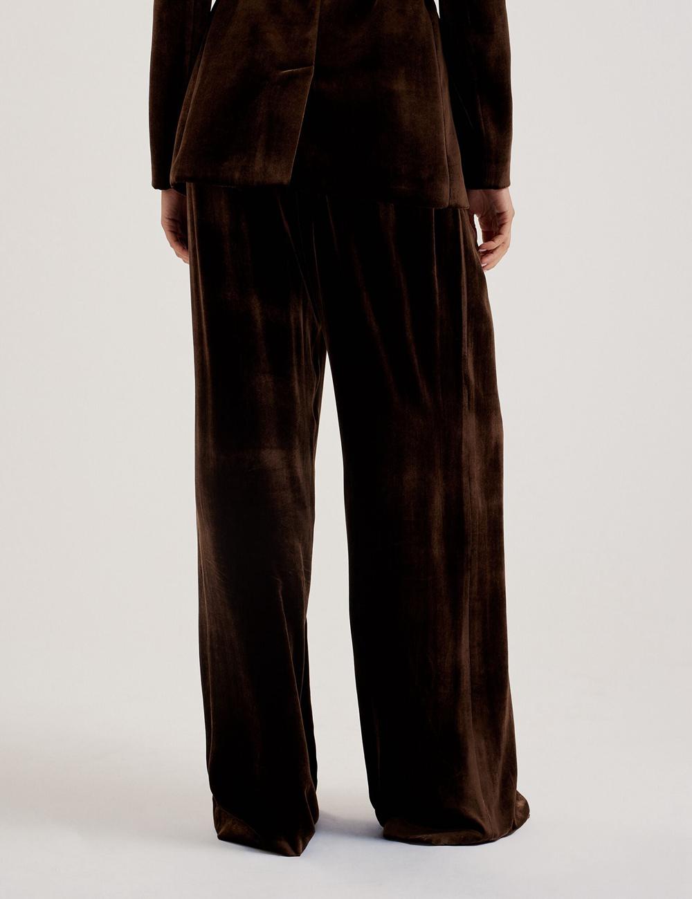 Women Ted Baker MOMIJIT - Velvet Pleated Wide Leg Trousers Brown | Egypt  XKBOI-6835