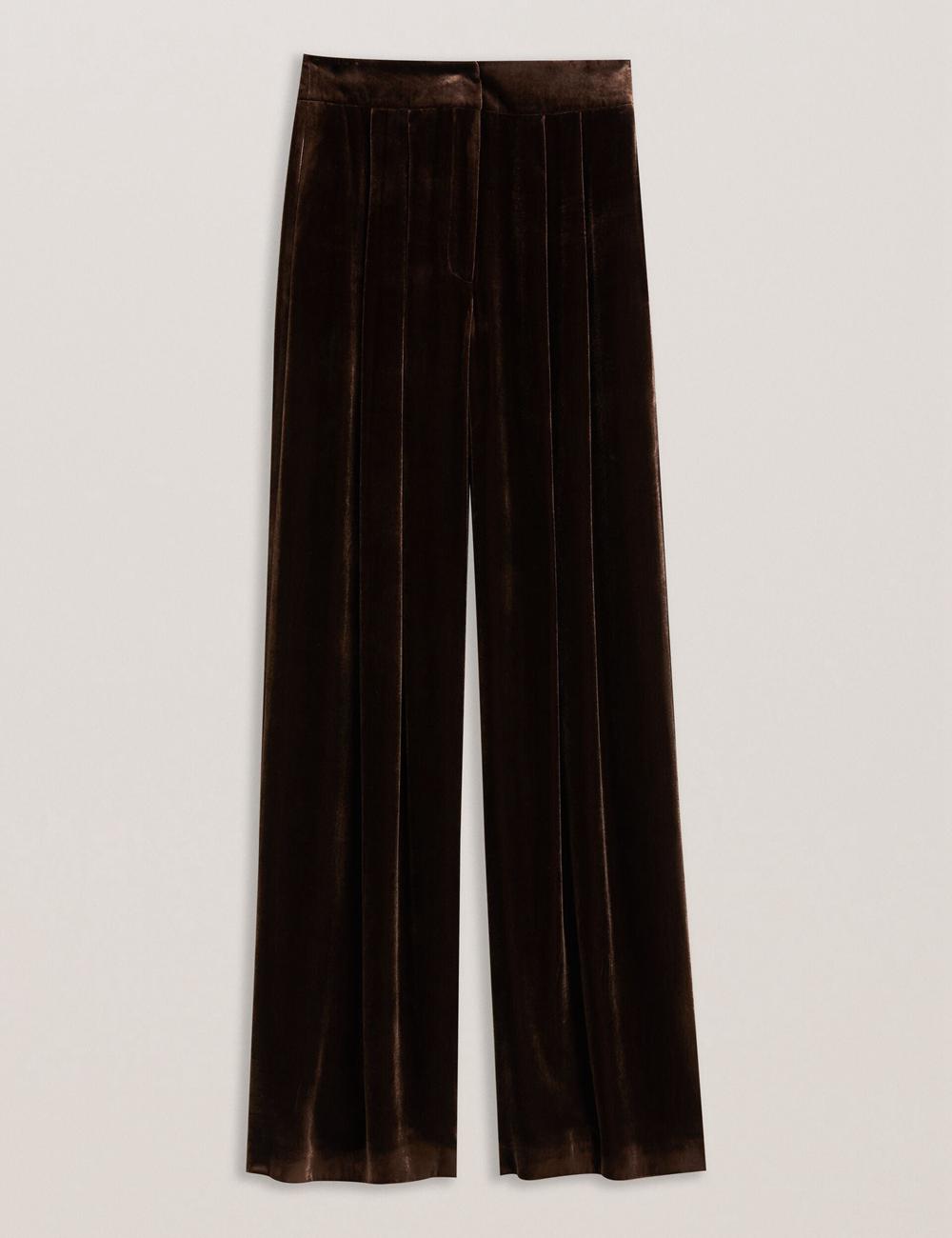 Women Ted Baker MOMIJIT - Velvet Pleated Wide Leg Trousers Brown | Egypt  XKBOI-6835