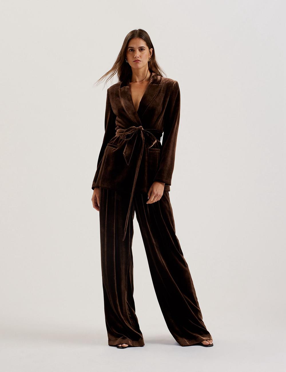 Women Ted Baker MOMIJIT - Velvet Pleated Wide Leg Trousers Brown | Egypt  XKBOI-6835