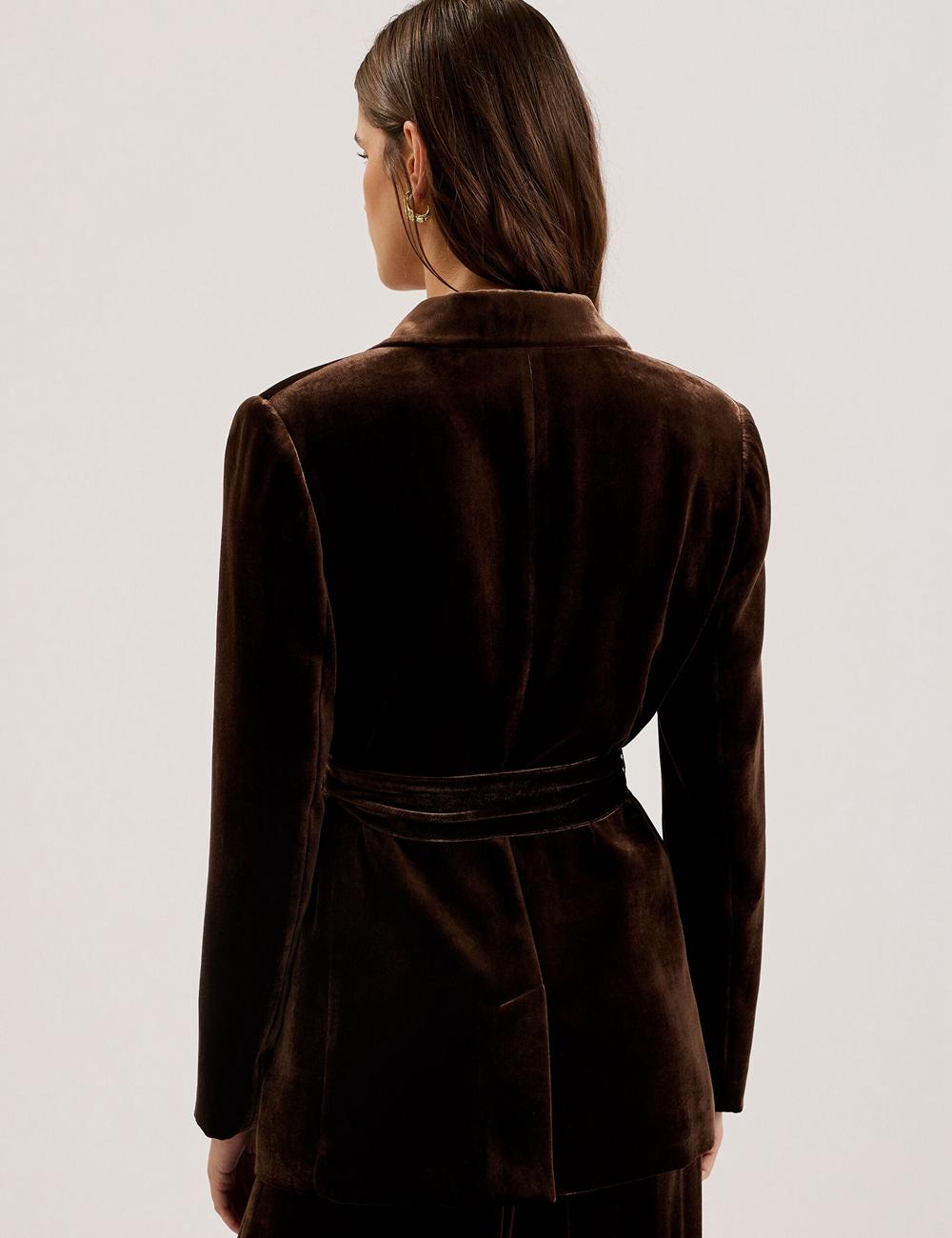 Women Ted Baker MOMIJI - Velvet Waist Single Breasted Blazers Brown | Egypt  CDBVW-4726