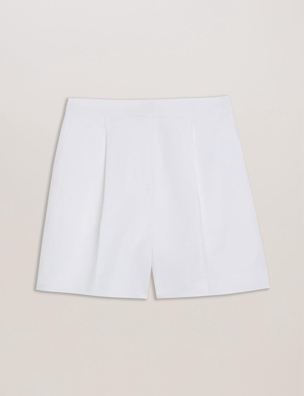 Women Ted Baker MUSUBSH - High Waisted Pleated Tailored Shorts White | Egypt  ICANH-0543