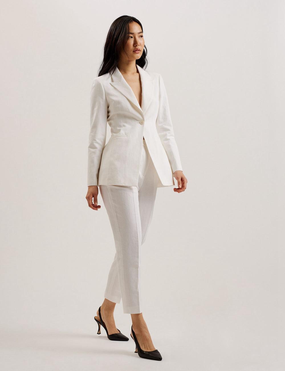 Women Ted Baker MUSUBT - Linen Cotton High Waisted Tailored Trousers White | Egypt  IMHYE-8674