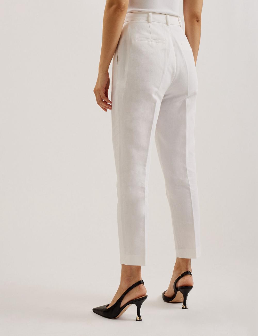 Women Ted Baker MUSUBT - Linen Cotton High Waisted Tailored Trousers White | Egypt  IMHYE-8674
