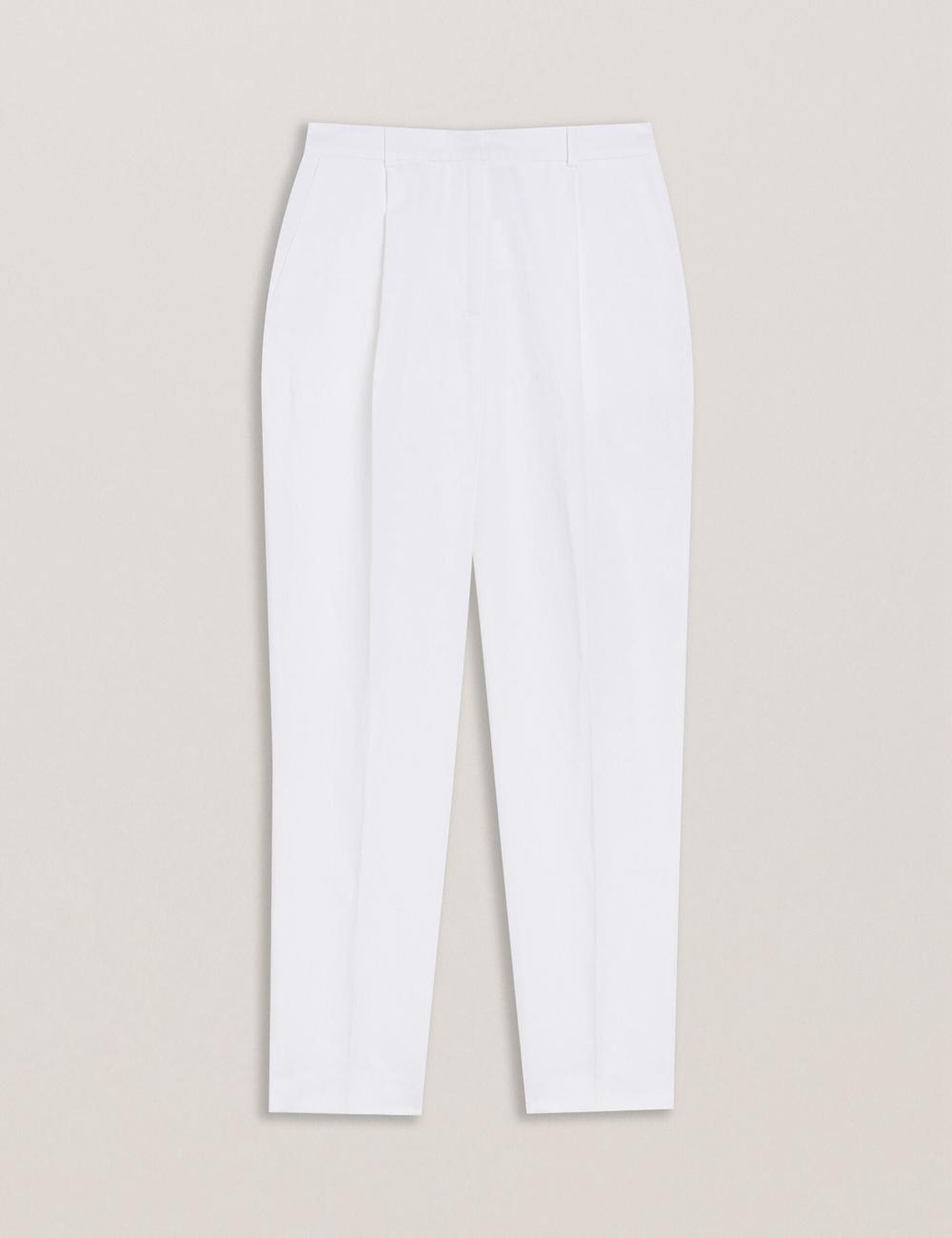 Women Ted Baker MUSUBT - Linen Cotton High Waisted Tailored Trousers White | Egypt  IMHYE-8674