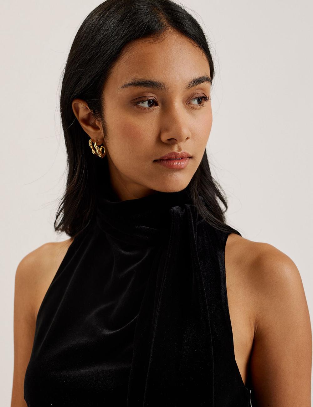 Women Ted Baker NALIAS - Velvet High Cowl Neck Sleeveless Tank Tops Black | Egypt  KCPLQ-0126