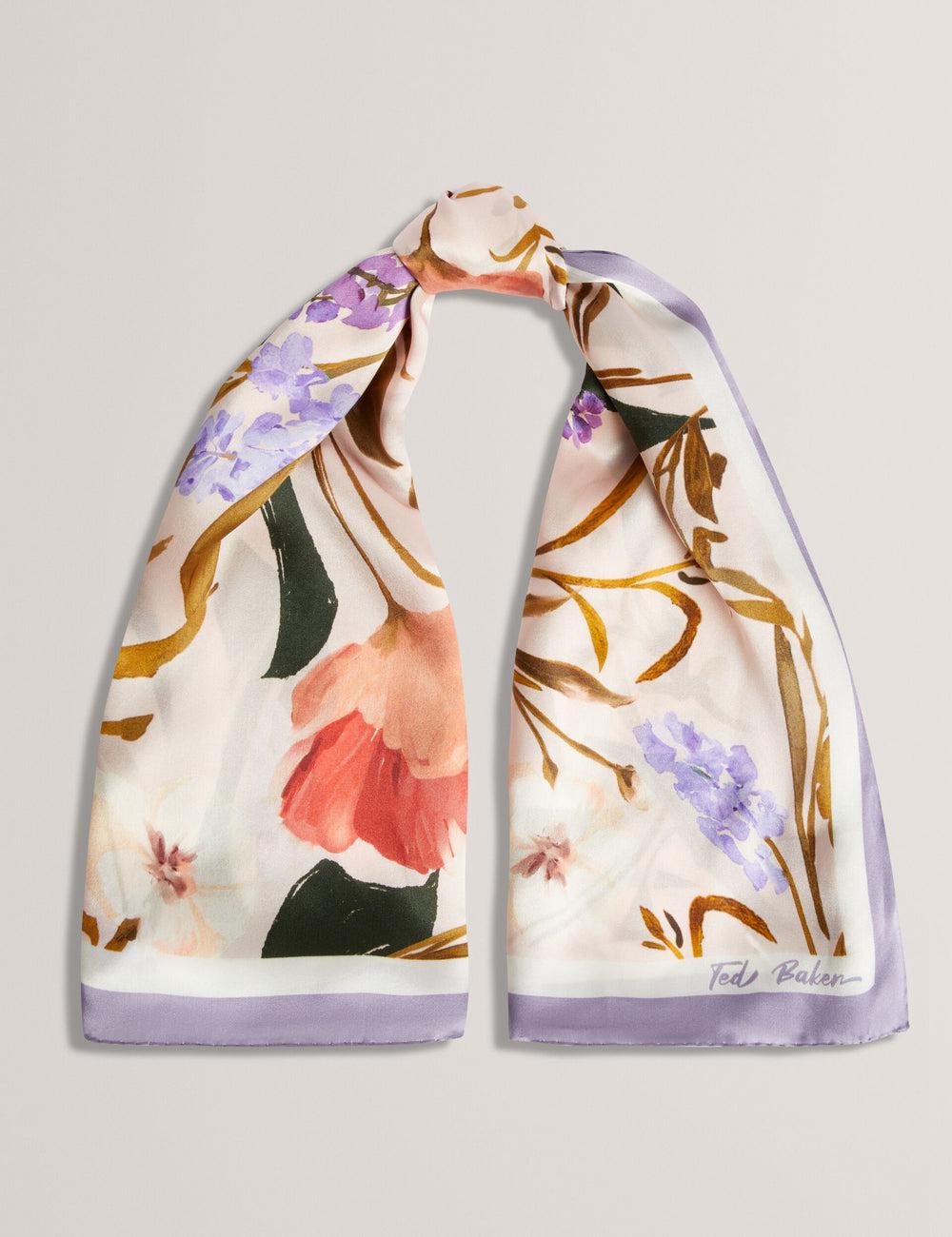 Women Ted Baker NICLAE - Painted Floral Print Square Silk Scarves Pink | Egypt  HQBUL-0726