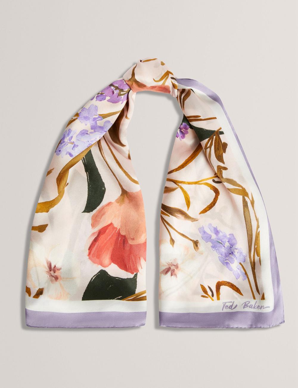 Women Ted Baker NICLAE - Painted Floral Print Square Silk Scarves Pink | Egypt  HQBUL-0726