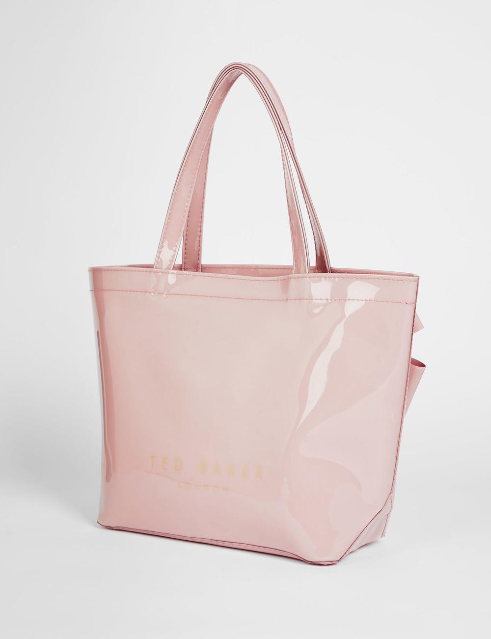 Women Ted Baker NIKICON - Small Knot Bow Vinyl Icon Tote Bags Pink | Egypt  IOWUV-1489