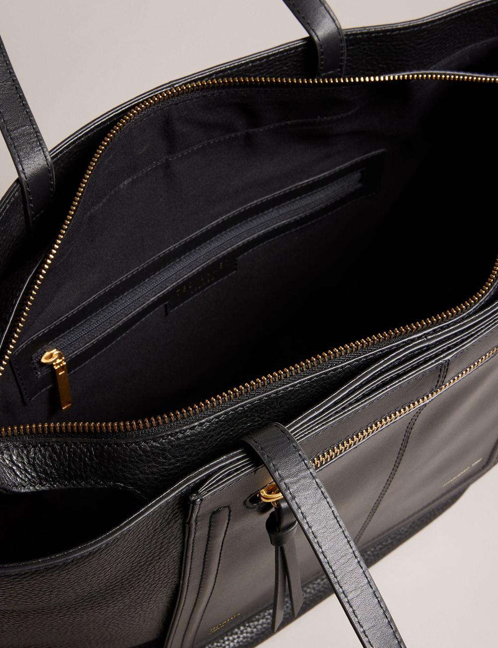 Women Ted Baker NISH - Wide Leather Shopper With Zip Pocket Shopper Bags Black | Egypt  FCHJW-7342