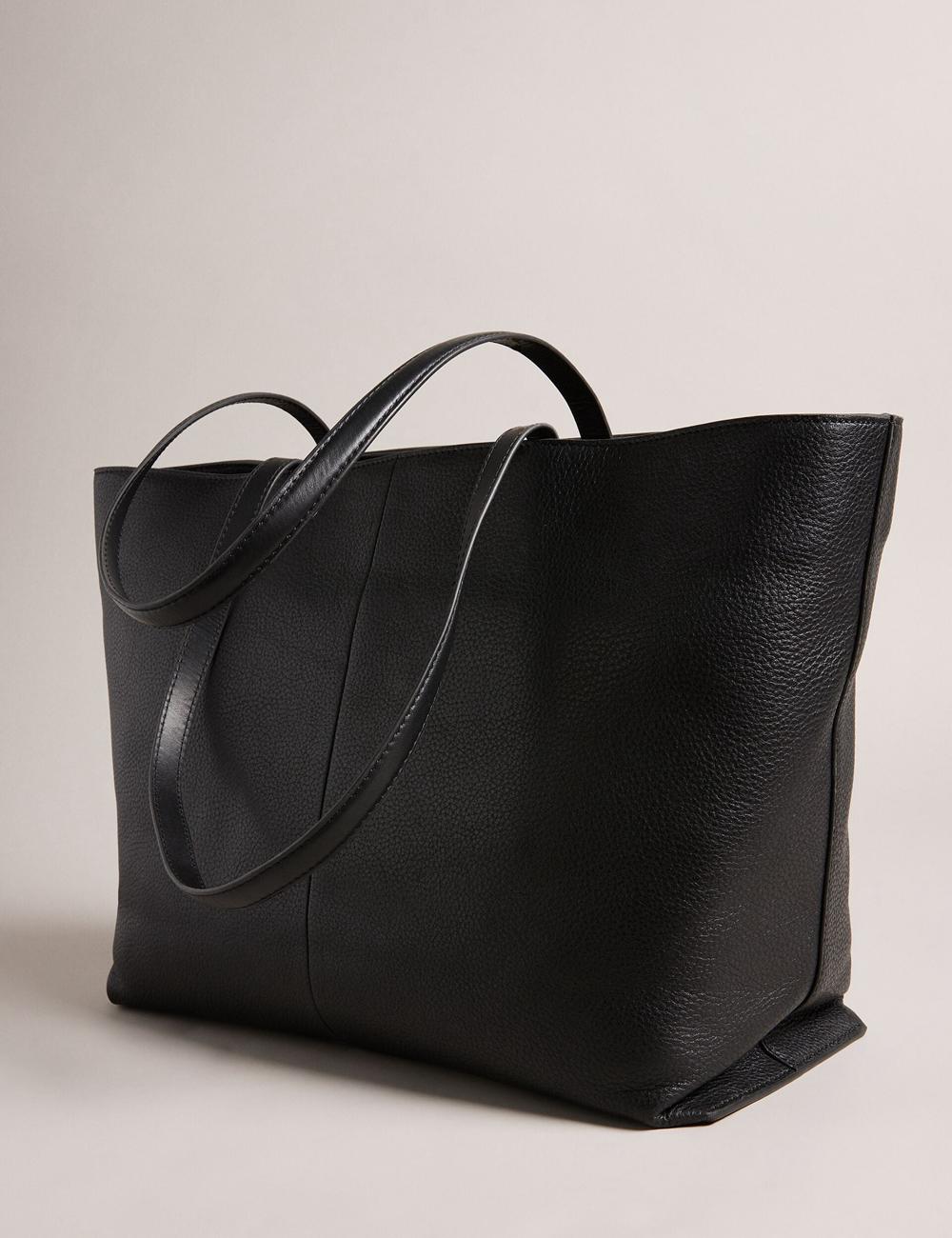 Women Ted Baker NISH - Wide Leather Shopper With Zip Pocket Shopper Bags Black | Egypt  FCHJW-7342
