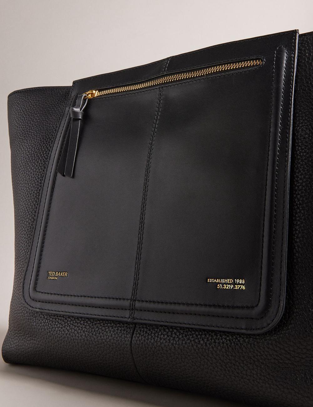 Women Ted Baker NISH - Wide Leather Shopper With Zip Pocket Shopper Bags Black | Egypt  FCHJW-7342