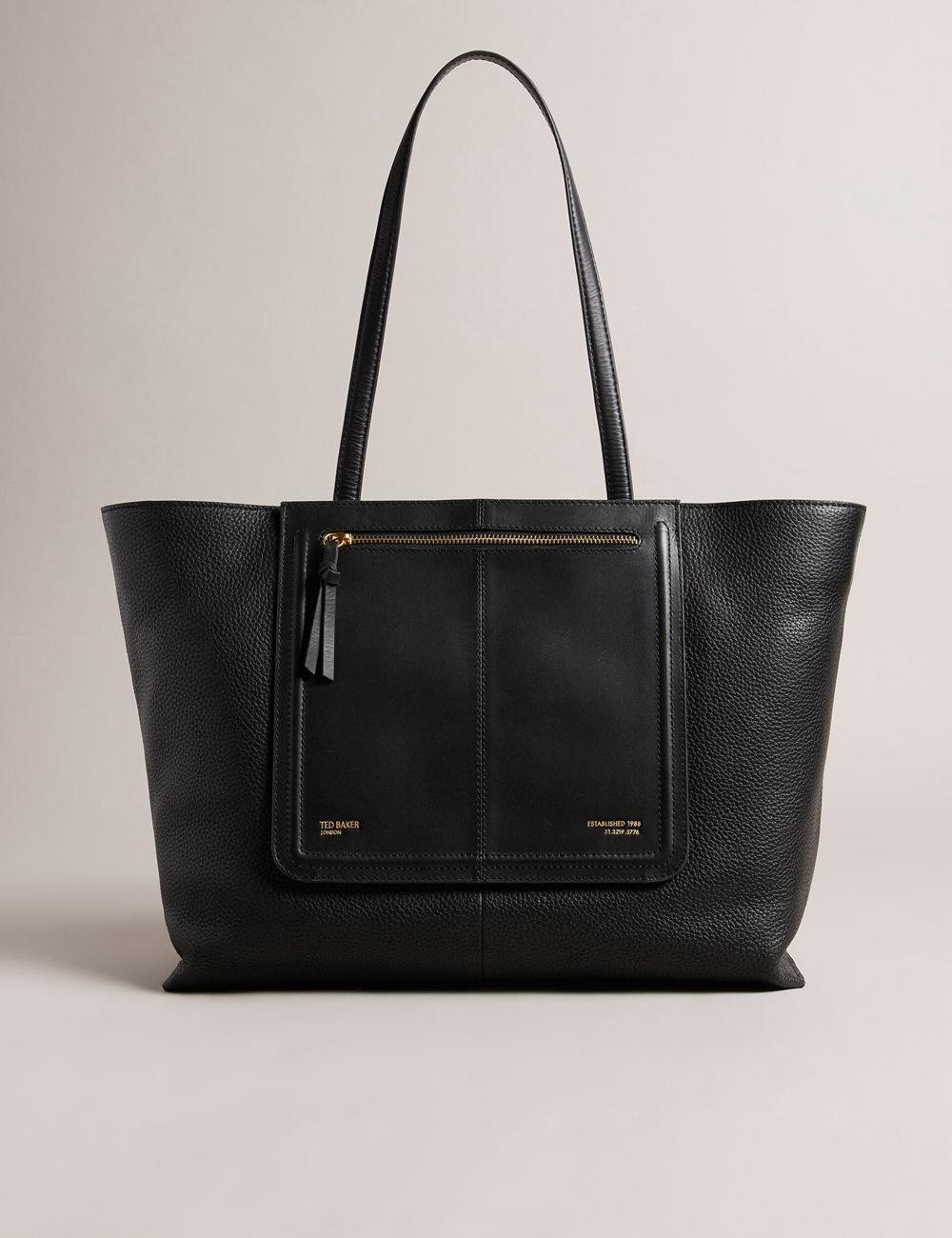 Women Ted Baker NISH - Wide Leather Shopper With Zip Pocket Shopper Bags Black | Egypt  FCHJW-7342