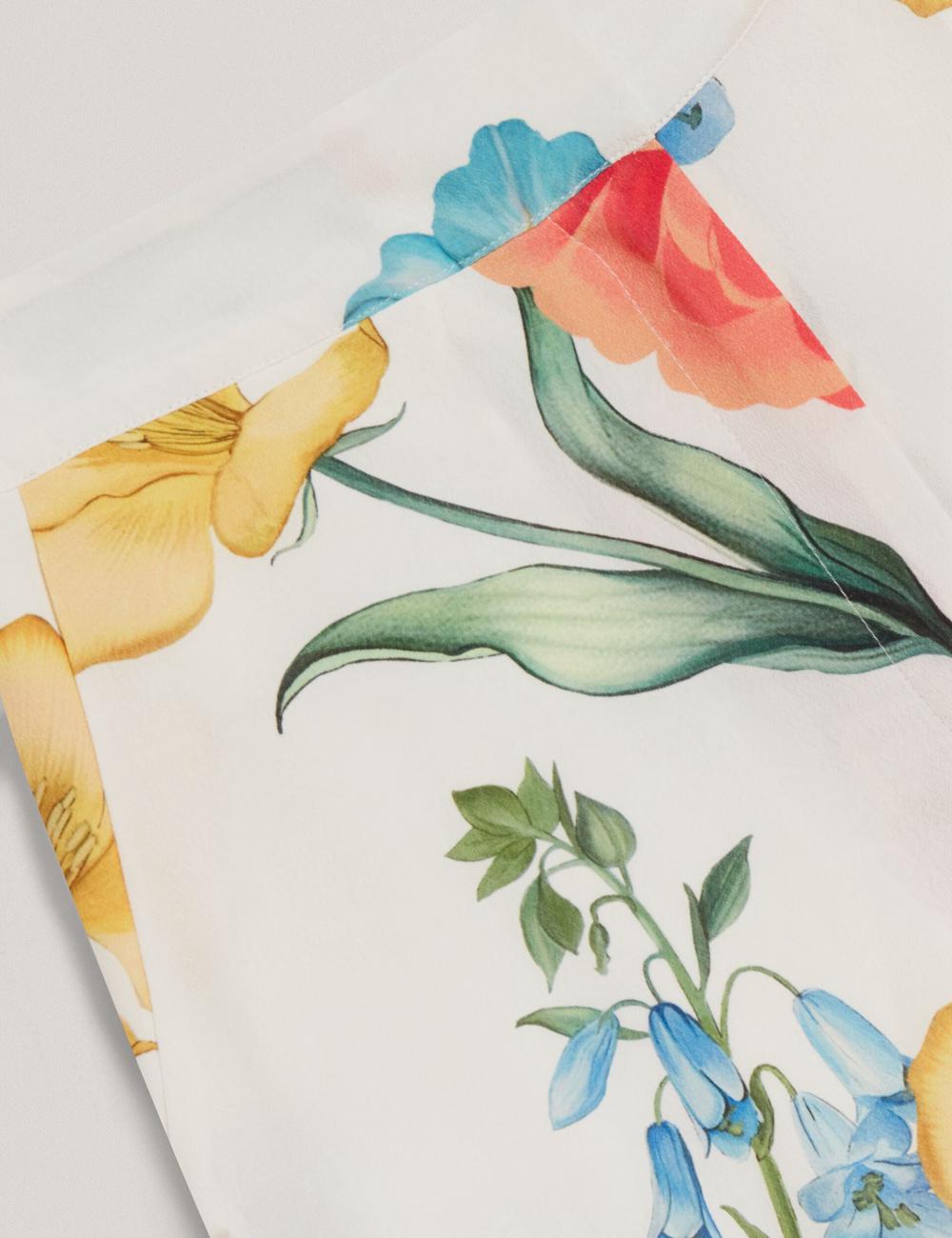 Women Ted Baker NYMPHAT - Floral Print High Waisted Wide Leg Trousers White | Egypt  VAQIU-8347