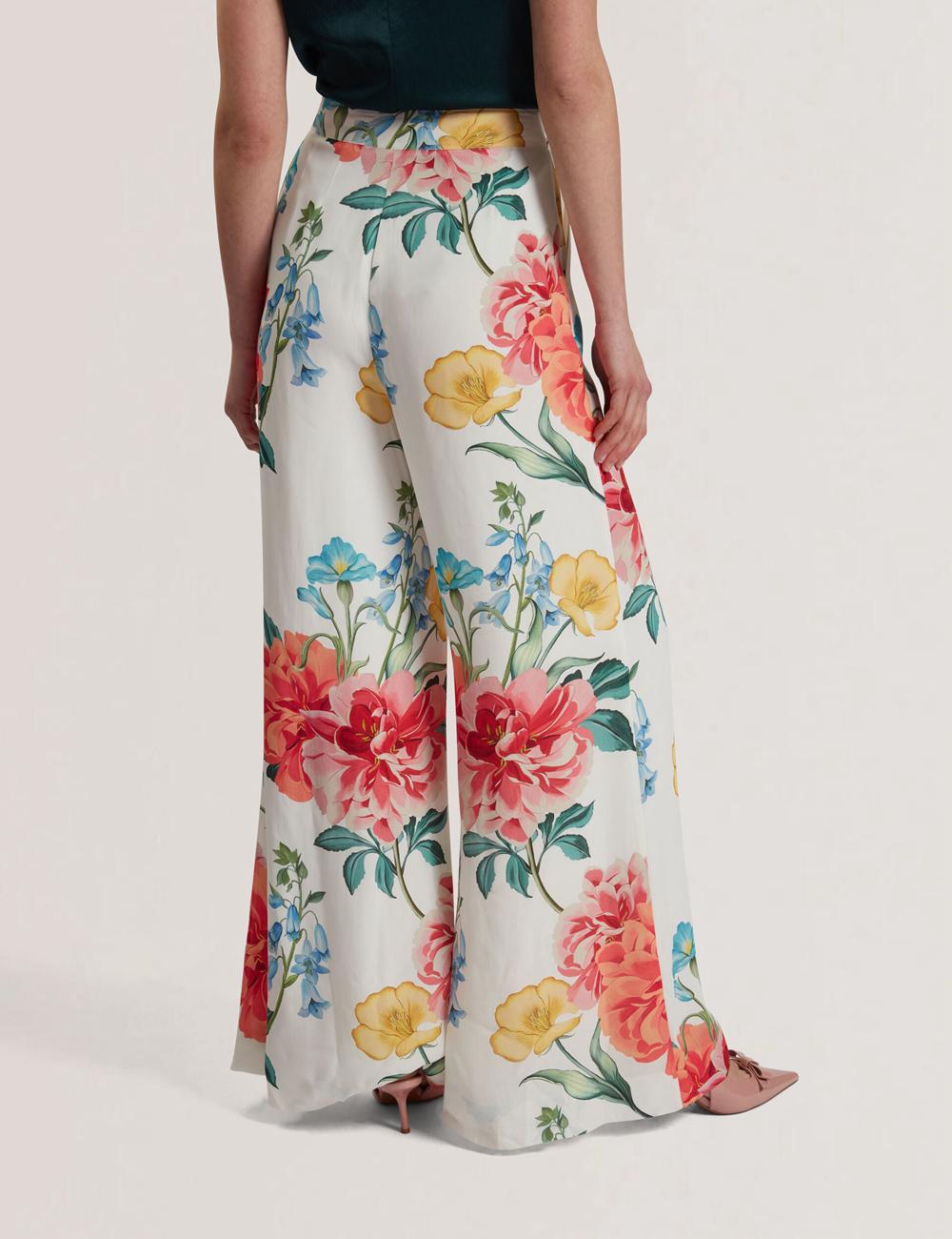 Women Ted Baker NYMPHAT - Floral Print High Waisted Wide Leg Trousers White | Egypt  VAQIU-8347