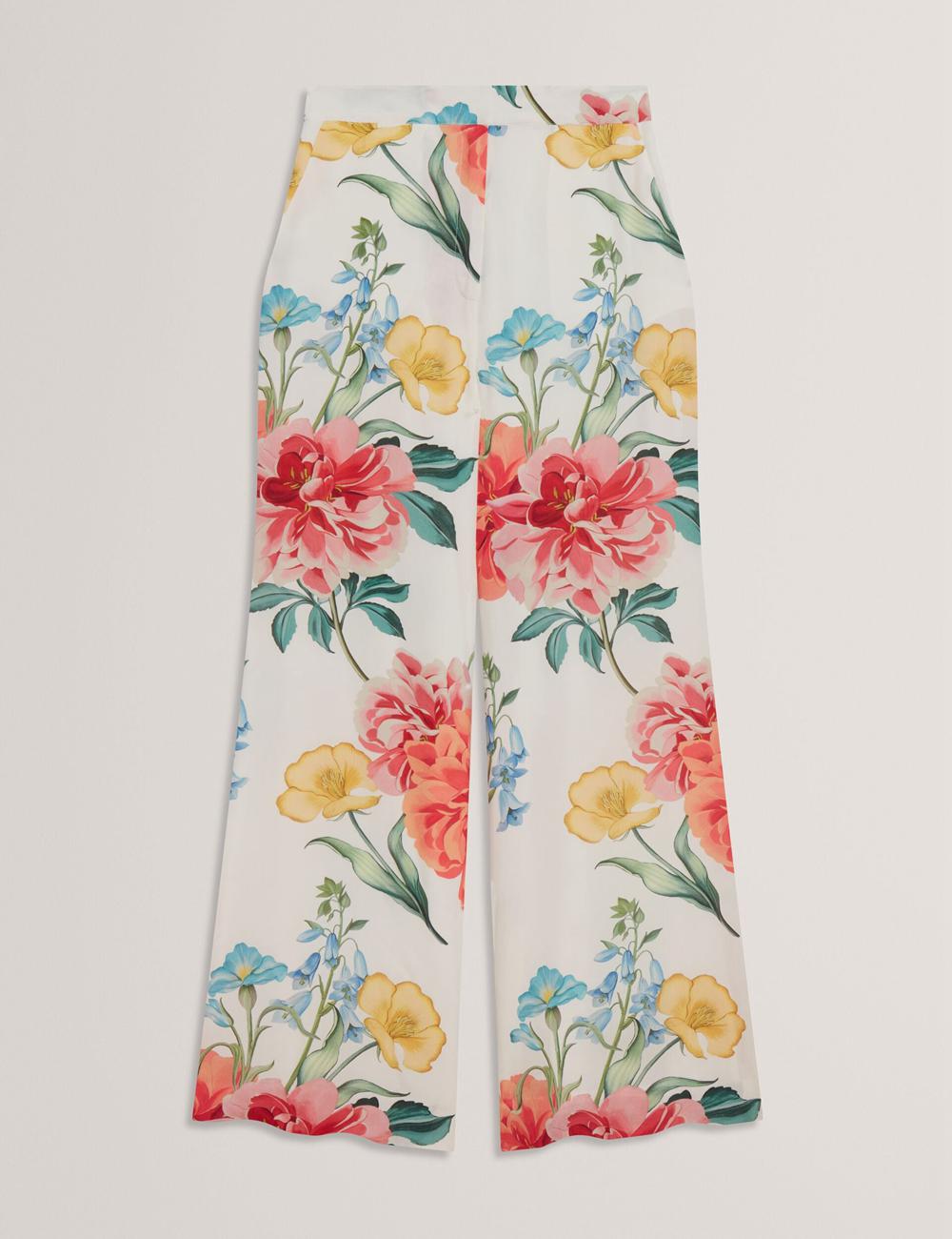 Women Ted Baker NYMPHAT - Floral Print High Waisted Wide Leg Trousers White | Egypt  VAQIU-8347